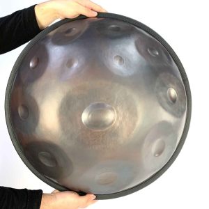 Top view of Master Series stainless handpan in E Major with 18 note fields