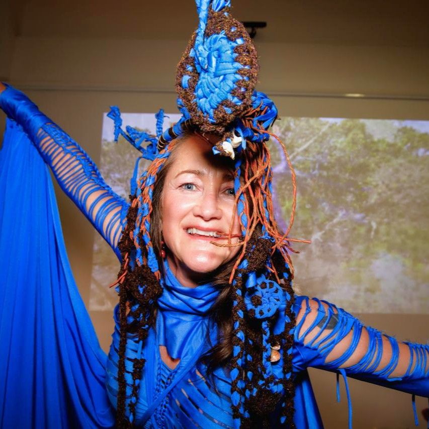 "Jacqui Dressens performing the Return of the Sacred Kingfisher dance at the Spring Drum and Dance Retreat