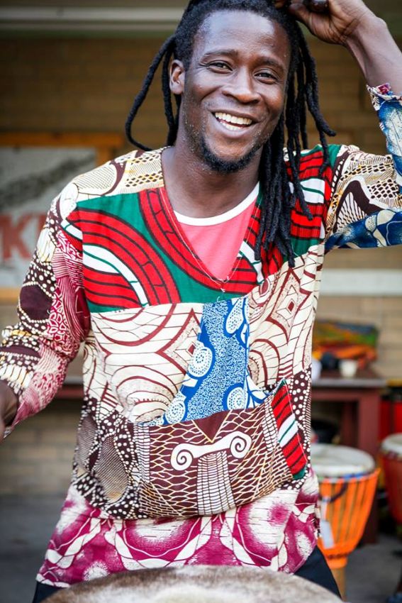 Mohamed Camara, African drumming instructor at the Spring Drum and Dance Retreat, teaching with energy and passion
