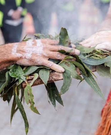 Smoking Ceremony with eucalyptus leaves during Indigenous workshops for schools and kinders.