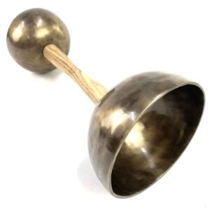 Double Himalayan singing bowl with sustainable acacia hardwood handle for sound baths