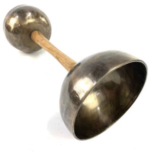 Double five metal Himalayan singing bowls on acacia timber handle