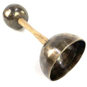 Professional double Himalayan singing bowl with acacia hardwood handle