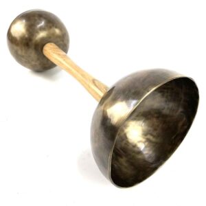 Twin Himalayan singing bowls with sustainable acacia handle for sound healing
