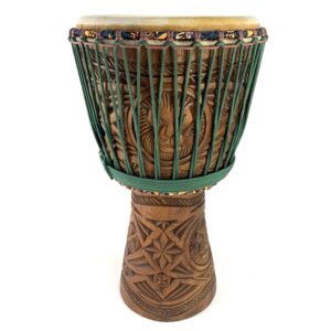 Traditional Ivory Coast djembe made from Iroko hardwood with cow skin