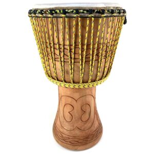 12.5 inch Ghana djembe with light wood shell and bright yellow rope