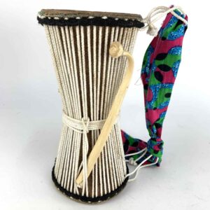 Wolof Tama talking drum from Senegal with natural lizard skin heads